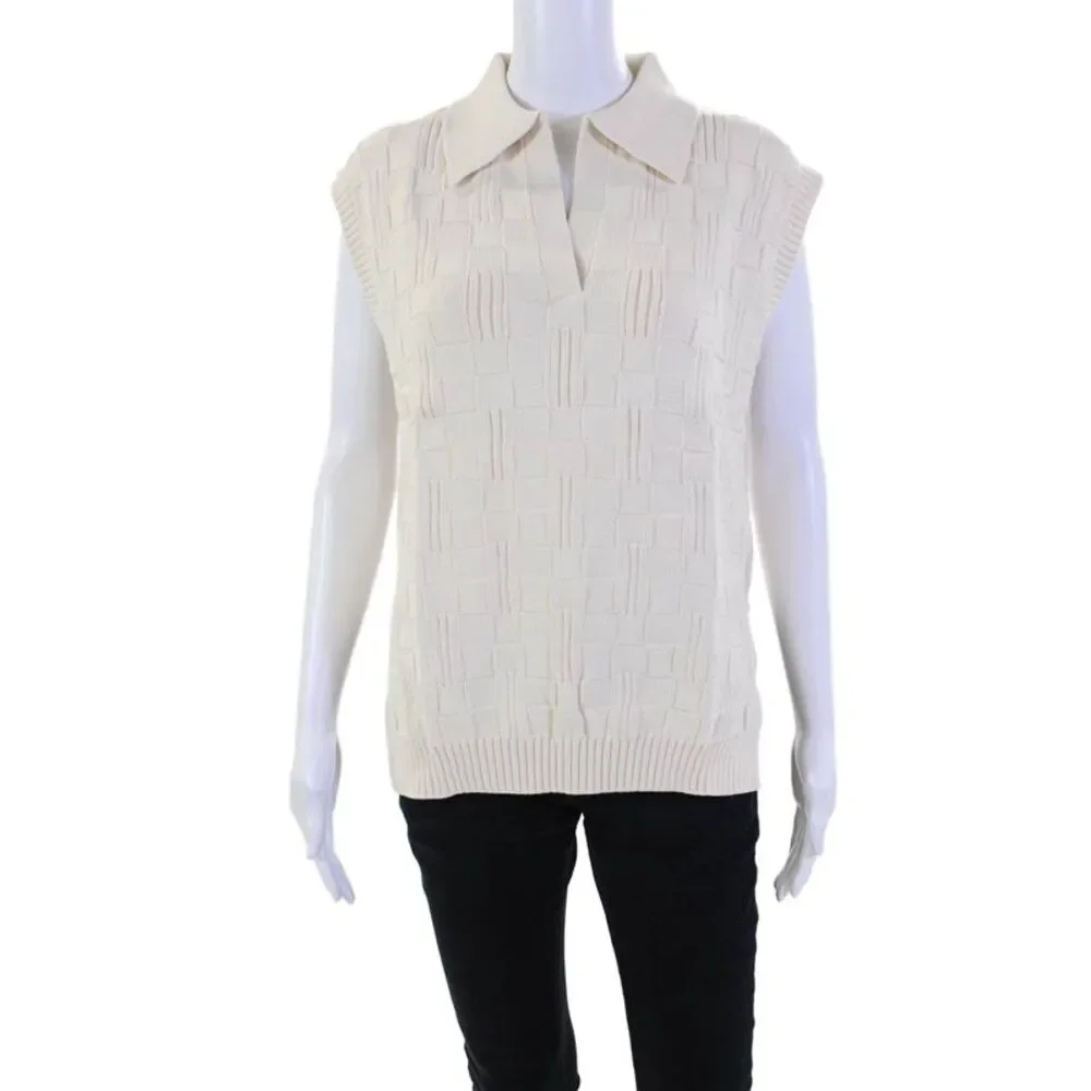 Ninety Percent Womens Cotton Sleeveless V-neck Knitted Sweater Vest Cream Size S